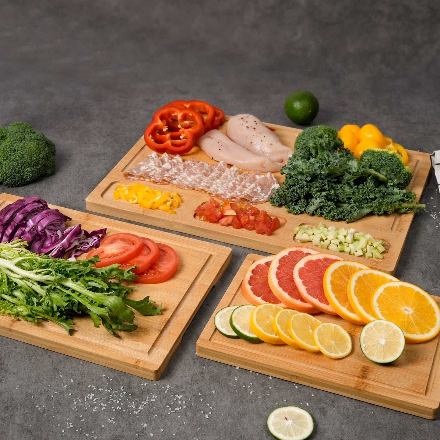 3-Piece Bamboo Kitchen Cutting Board Set