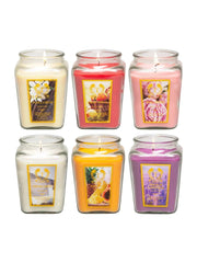 18oz Aroma Scented Candle Gift Set in diamond jar with assort18oz Aromatherapy Scented Candle Gift Set in diamond jars with single wick, featuring various fragrances for relaxation and aromatherapy.ed fragrances.