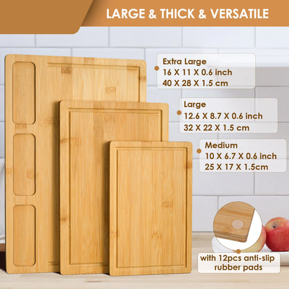 3-Piece Bamboo Kitchen Cutting Board Set