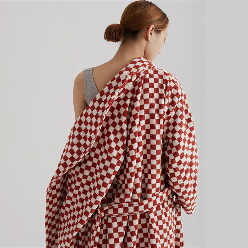 Luxurious Retro Checkerboard Cotton Bathrobe