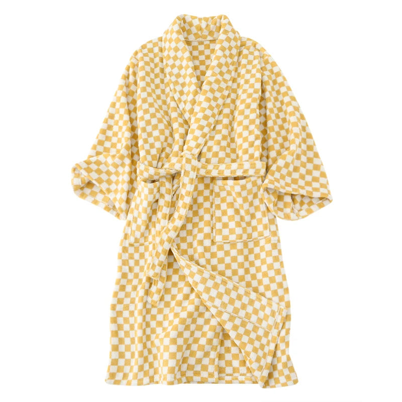 Luxurious Retro Checkerboard Cotton Bathrobe