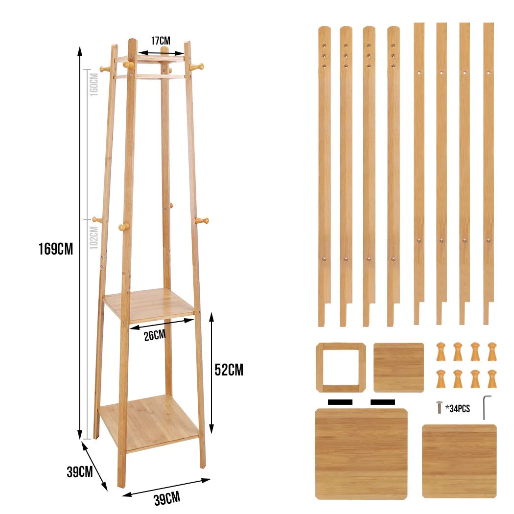 Free Standing Bamboo Coat Rack