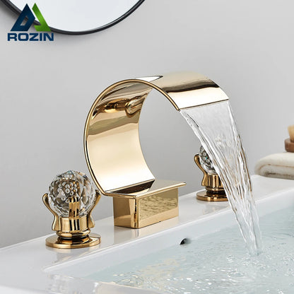 Bright Golden Waterfall Basin Faucet