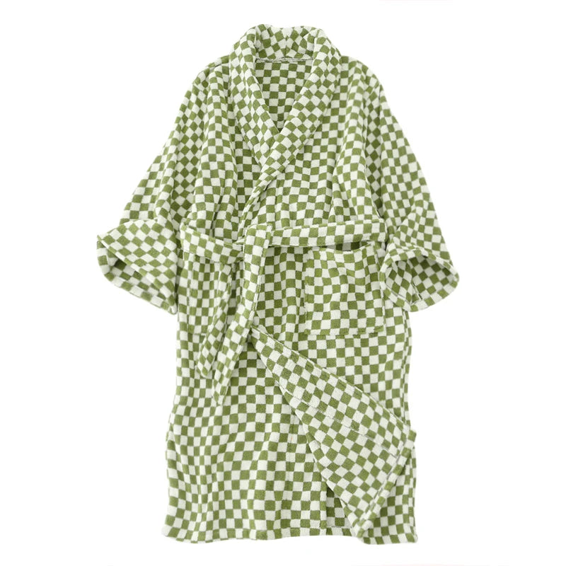 Luxurious Retro Checkerboard Cotton Bathrobe