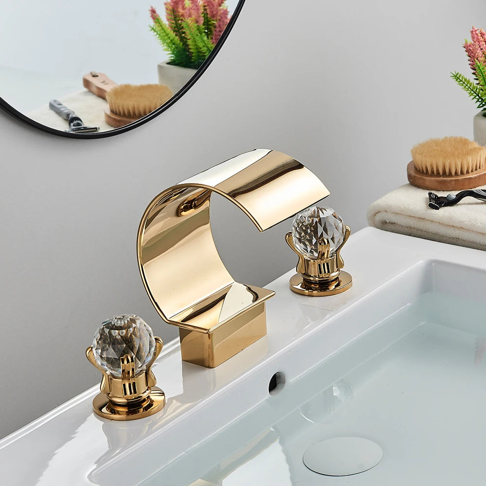 Bright Golden Waterfall Basin Faucet