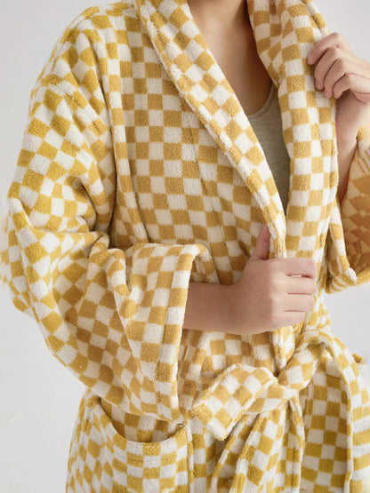 Luxurious Retro Checkerboard Cotton Bathrobe