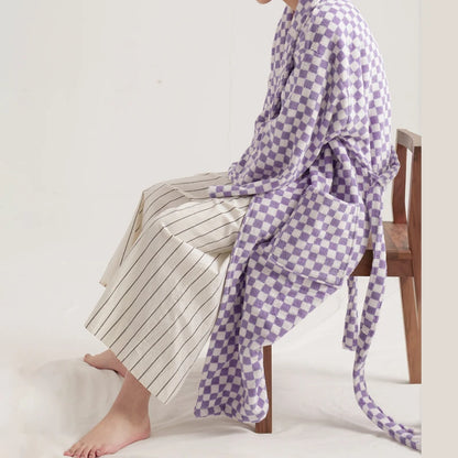 Luxurious Retro Checkerboard Cotton Bathrobe