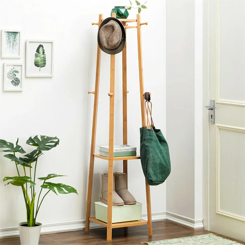 Free Standing Bamboo Coat Rack