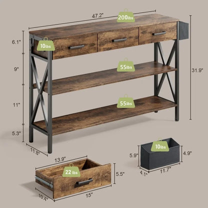 47" Console Table with 3 Drawers