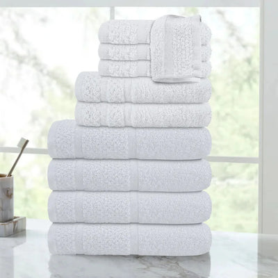 Mainstays White Towel Set,  10 Piece, Upgraded Softness & Durability