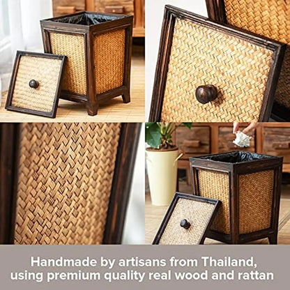 Hand-Woven Rattan Trash Can