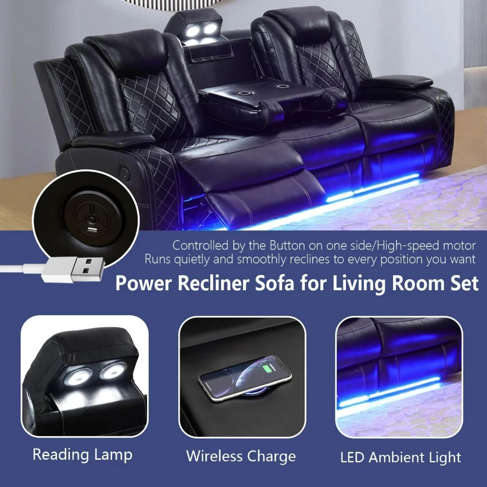 Power Leather Reclining Sofa Set