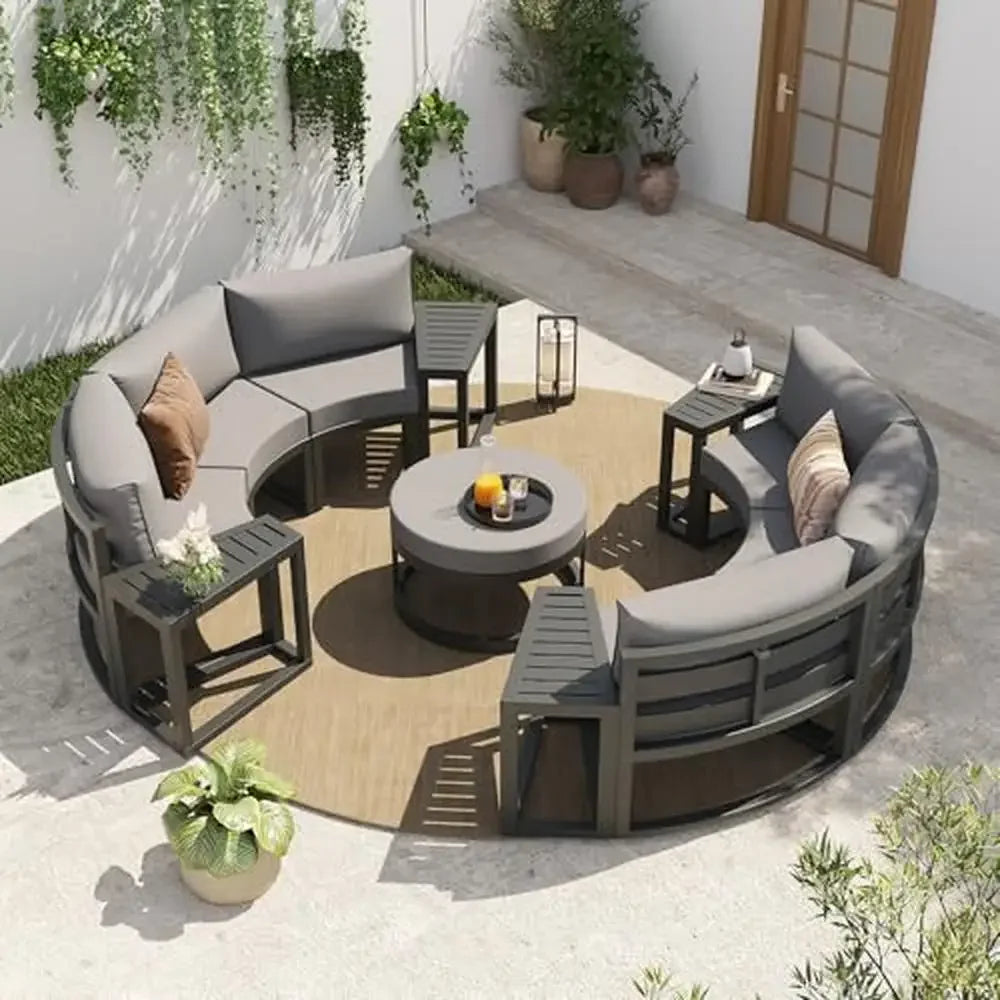 11-Piece Half-Moon Sectional Set with Round Coffee Table