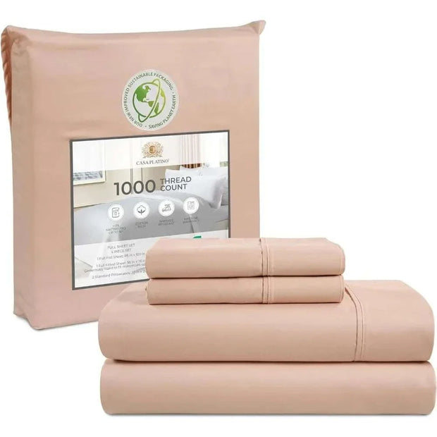 1000 Thread Count Sheet Set for Queen Bed in peach color, showcasing soft and luxurious bedding.