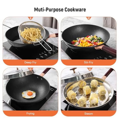 Nonstick Wok Pan with Lid Steamer