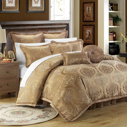 9 Piece Bedroom Comforter Set & Pillows Ensemble, King, Gold