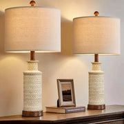 24-inch Farmhouse Traditional Table Lamp Set of 2 with USB charging and touch control.