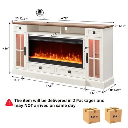 Farmhouse Entertainment Center with 42" Fireplace & LED Lights