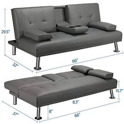 Modern Convertible Faux Leather Sofa Bed