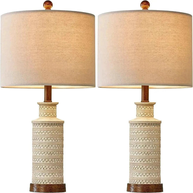 24-inch Farmhouse Traditional Table Lamp Set of 2 with USB charging and touch control.