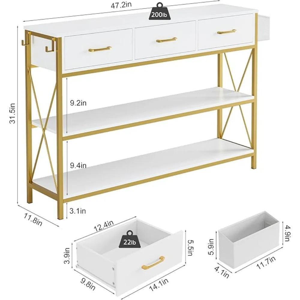 Console Table with 3 Drawers, and Storage Shelves