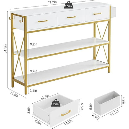 Console Table with 3 Drawers, and Storage Shelves