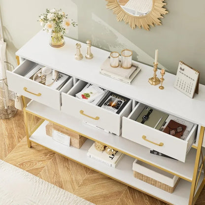 Console Table with 3 Drawers, and Storage Shelves