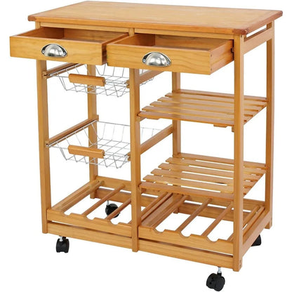 Wood Rolling Kitchen Island Storage Cart