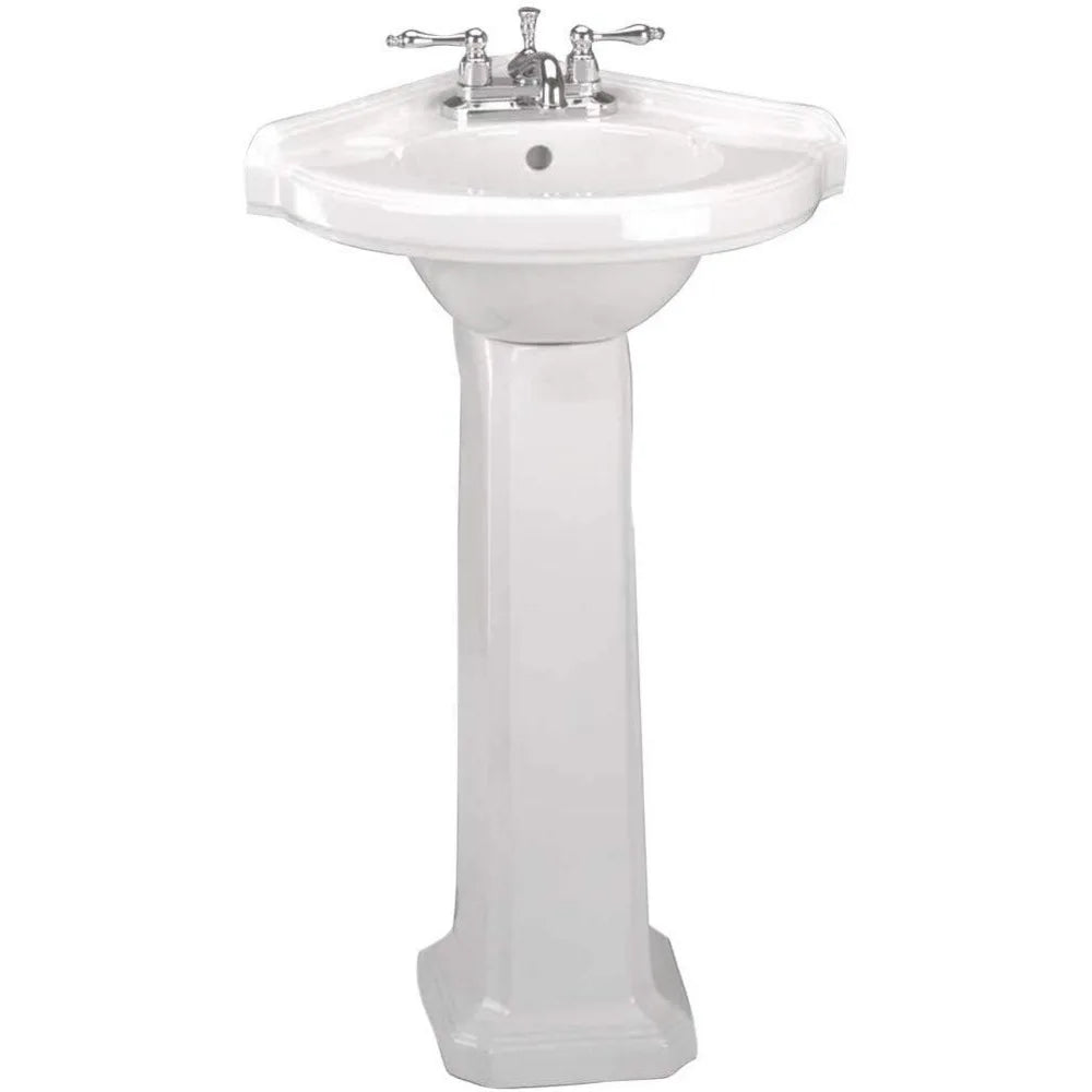 22" White Corner Pedestal Bathroom Sink