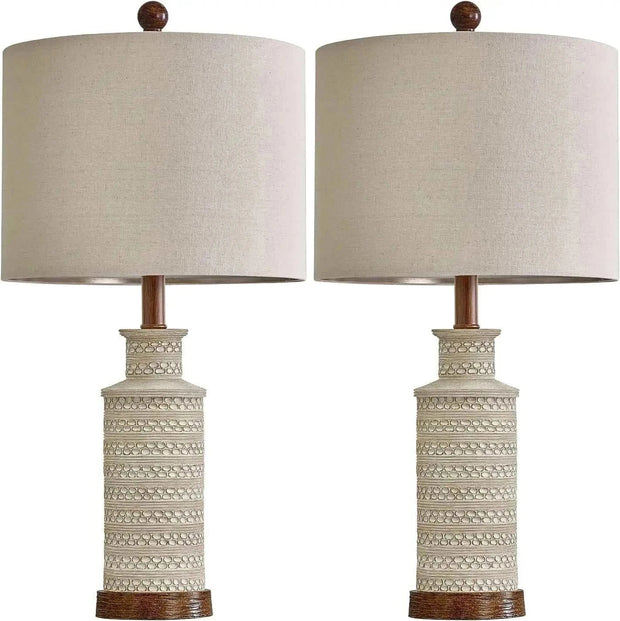 24-inch Farmhouse Traditional Table Lamp Set of 2 with USB charging and touch control.