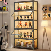 Curio Display Cabinet with 5-Tier Shelves and Acrylic Glass Door showcasing collectibles.
