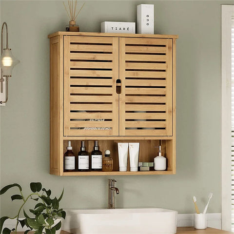 Natural Bamboo Bathroom Wall Cabinet