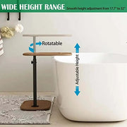 Adjustable height C-shaped end table beside bathtub, showcasing smooth height adjustment from 17.7 to 32 inches.