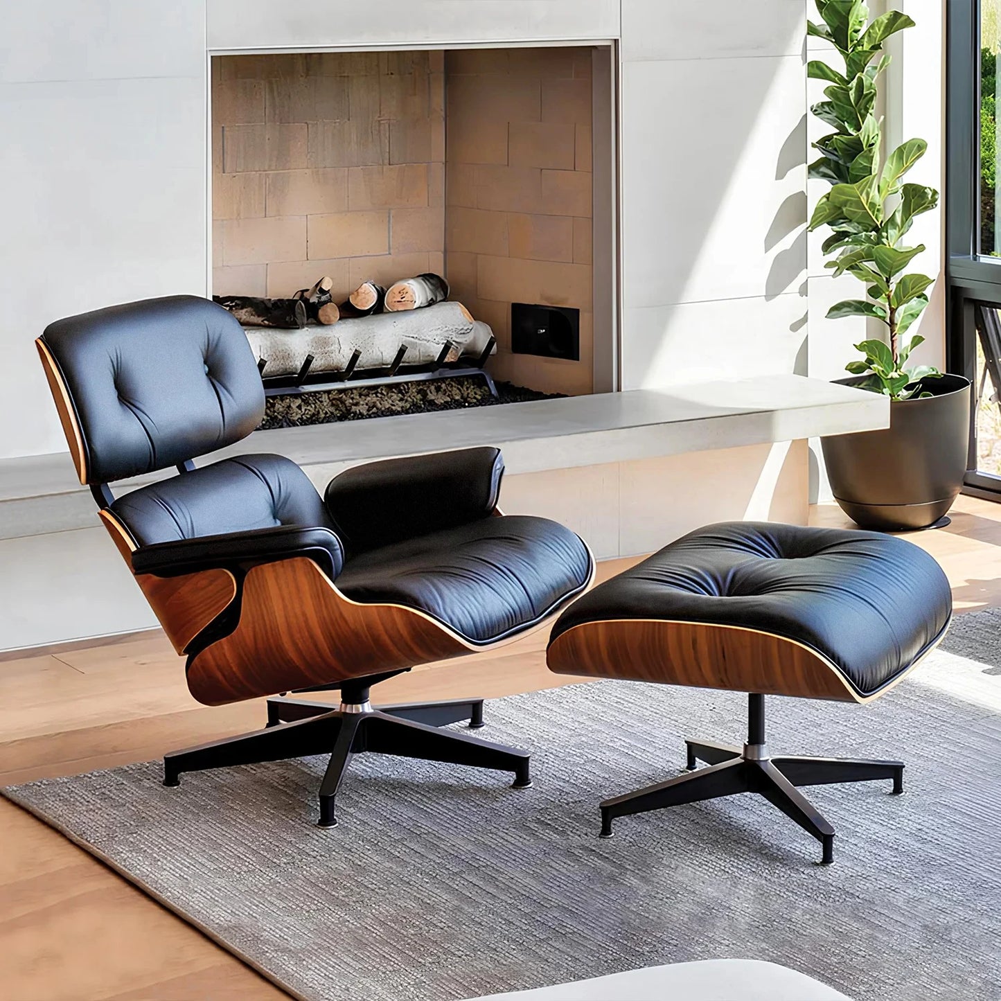 Genuine Leather Lounge Chair with Ottoman