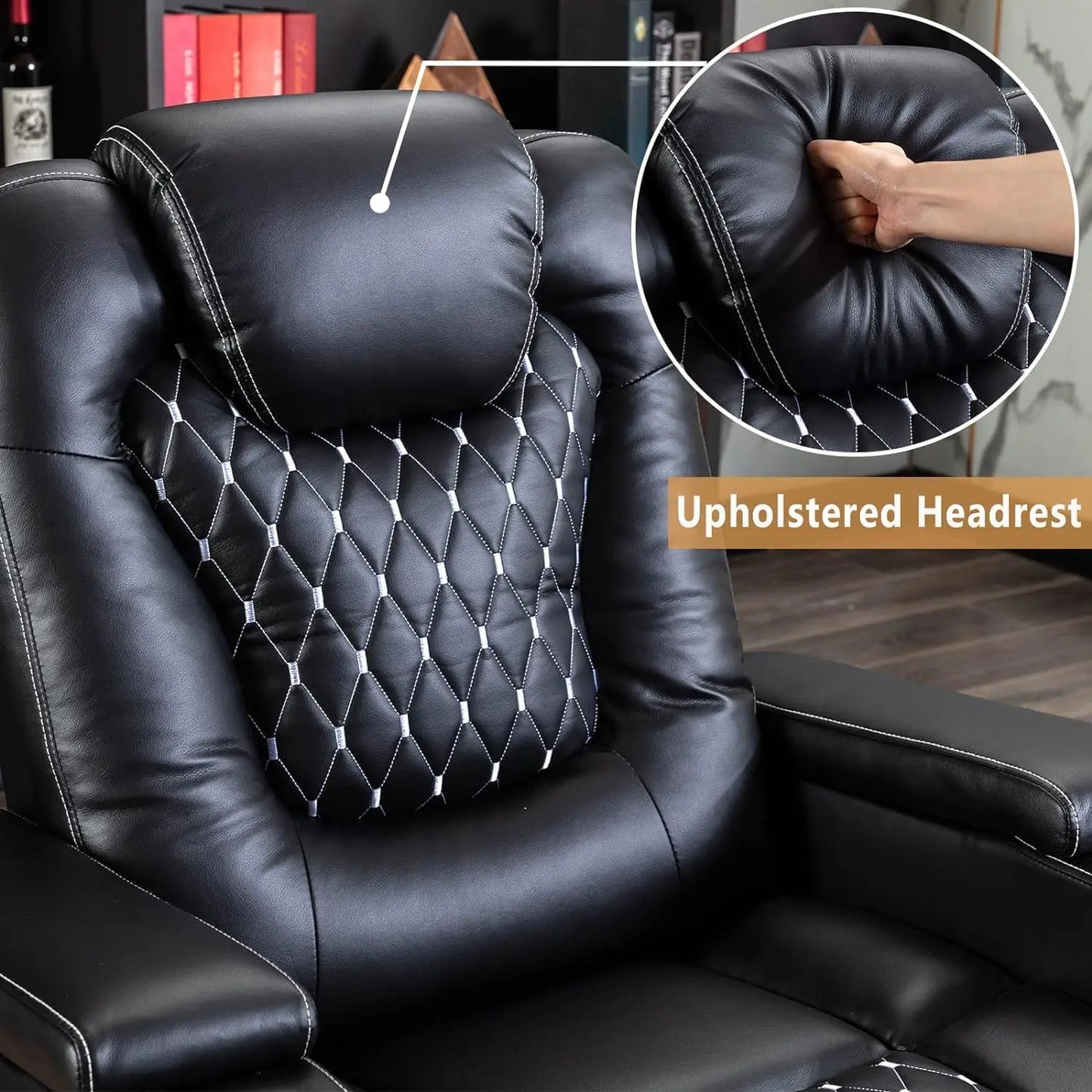 Overstuffed Electric Home Theater Seating PU Leather Reclining Furniture