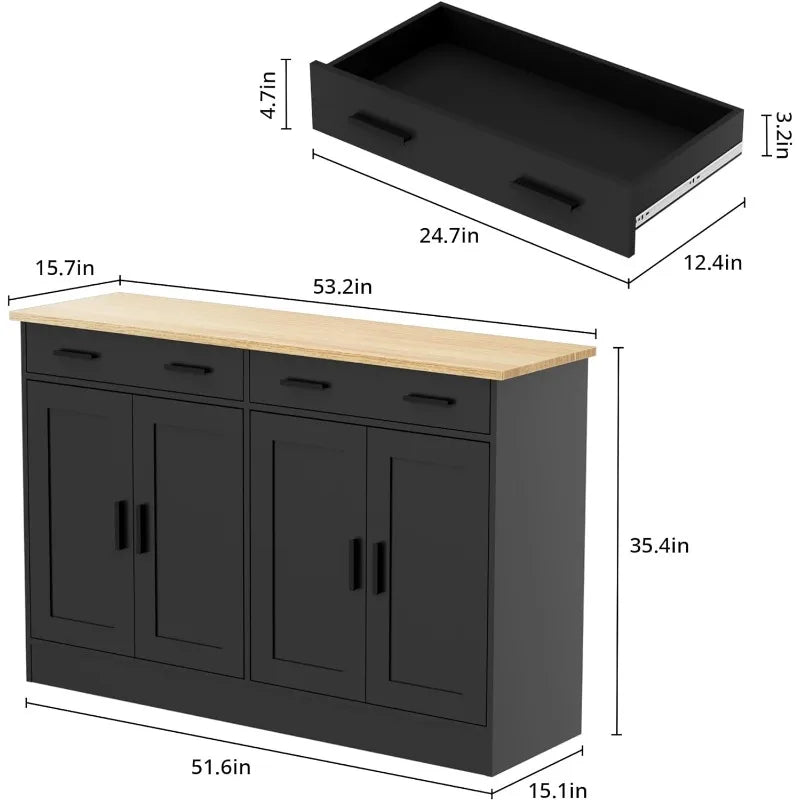 Coffee Bar Cabinet with 2 Drawers & 4 Doors