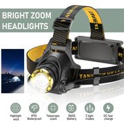 Led Headlamp USB Rechargeable Headlight Camping Search Light