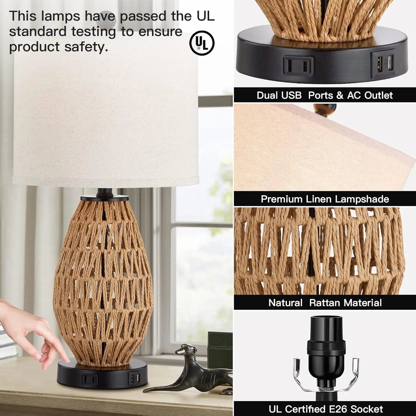 Touch Control Rattan Table Lamps