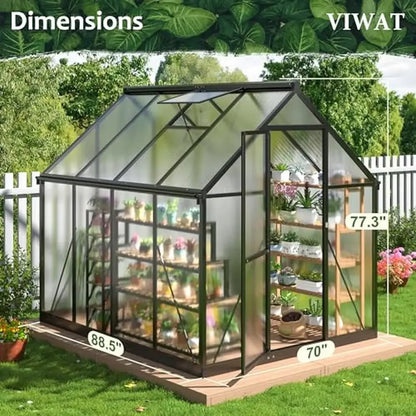 Aluminum Polycarbonate Greenhouse Quick Setup Structure Vent Walk-in  Garden 6x7.5 FT Swift Build Stable Durable UV Coating