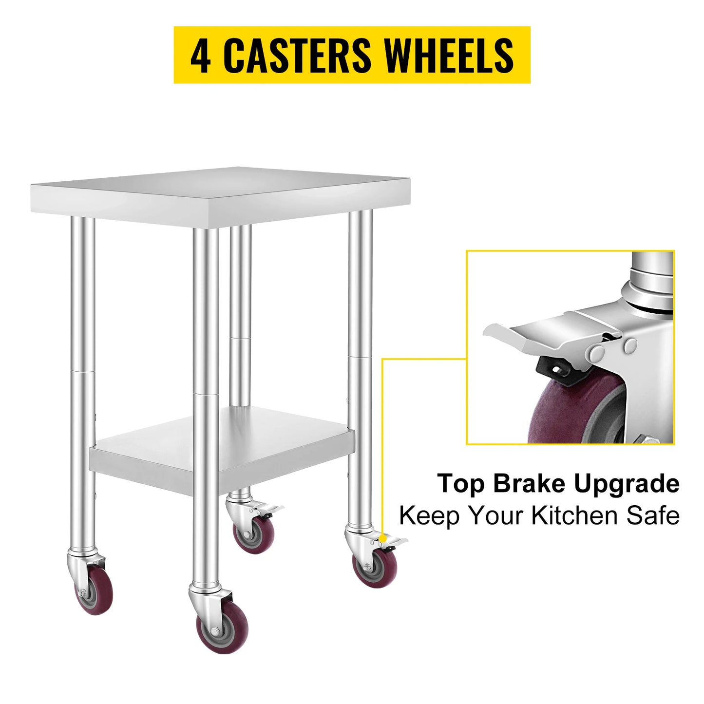 Stainless Steel Kitchen Worktable with Caster Wheels