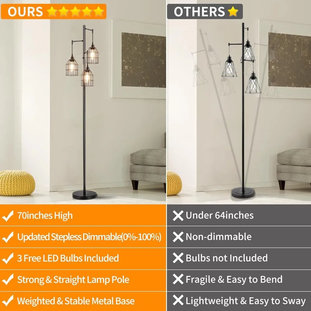 Dimmable 3 Light Tree Floor Lamp