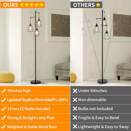 Dimmable 3 Light Tree Floor Lamp