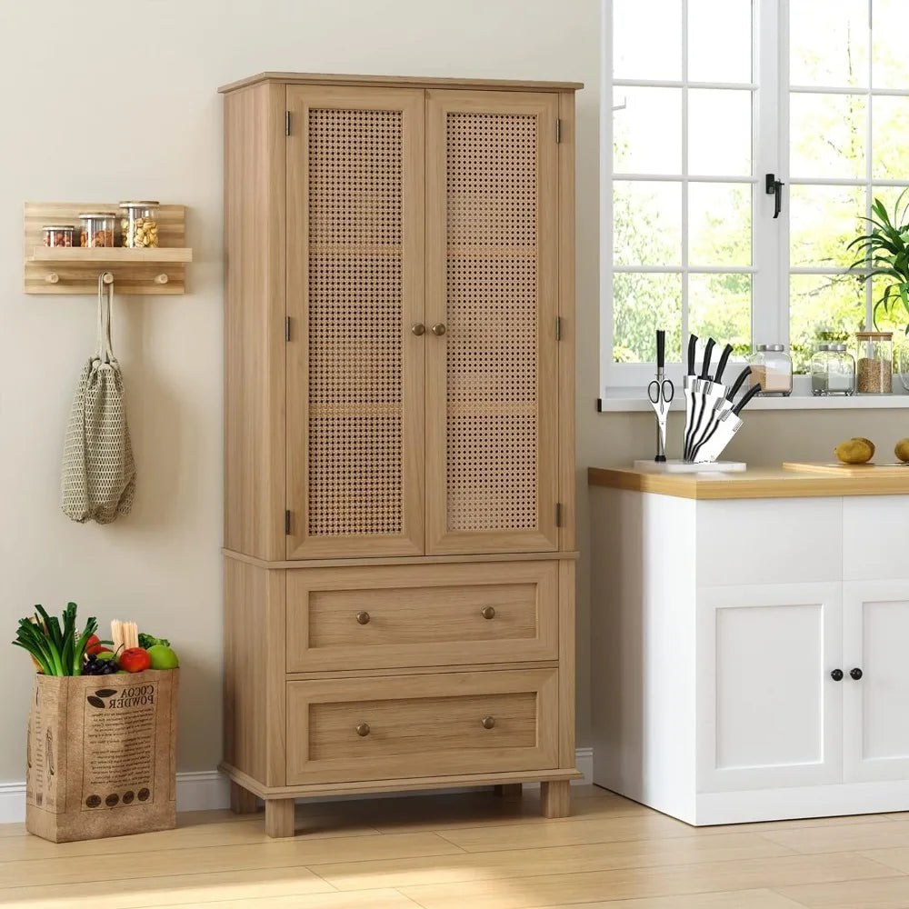 Tall Cabinet with Rattan Doors  2 Drawers