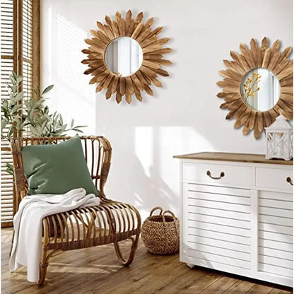 Wood Sunburst Wall Mirror 22"