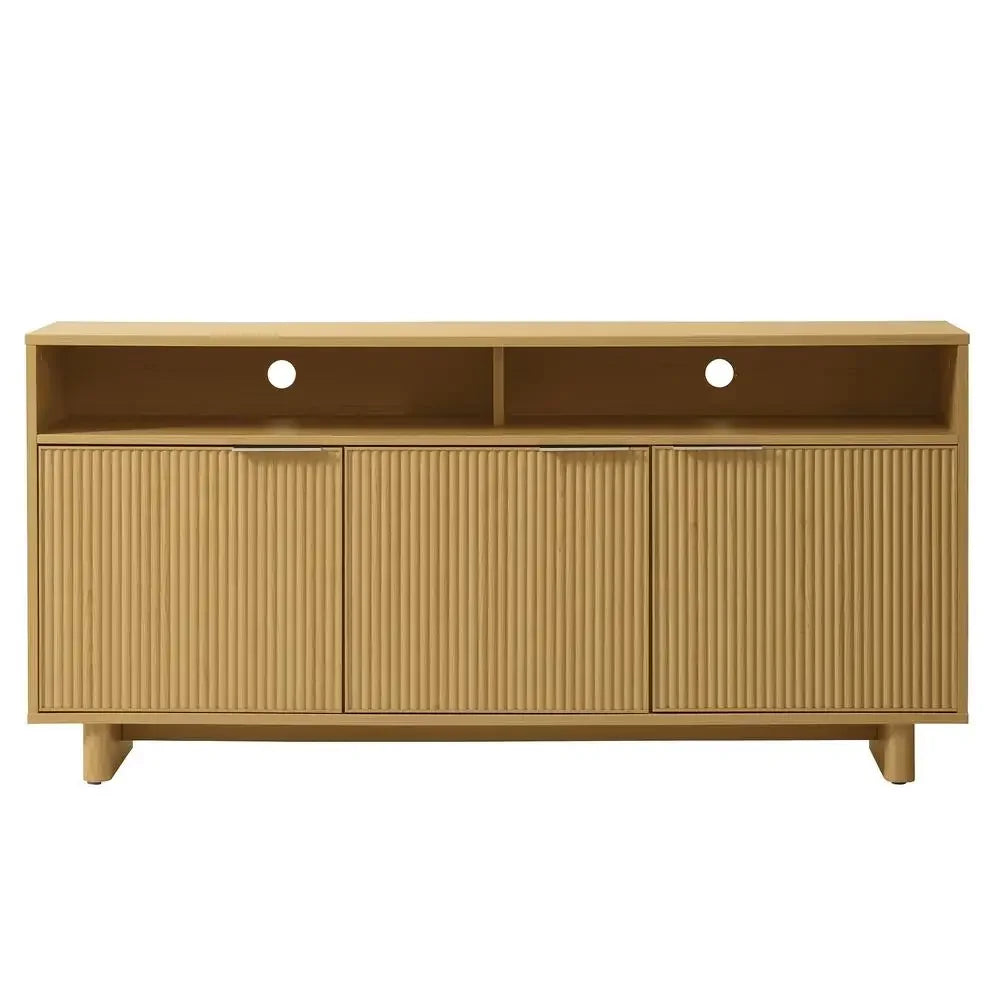 Natural Pine Wood Media Console Storage Cabinet