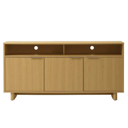 Natural Pine Wood Media Console Storage Cabinet