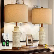 24-inch Farmhouse Traditional Table Lamp Set of 2 with USB charging and touch control.