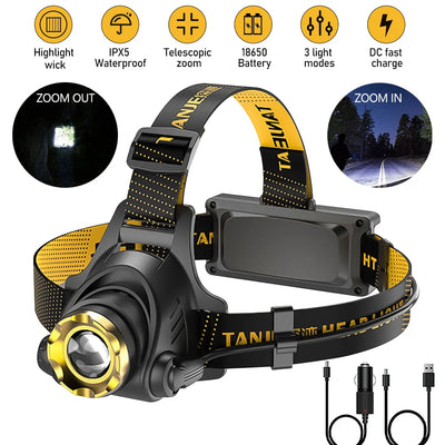 Led Headlamp USB Rechargeable Headlight Camping Search Light