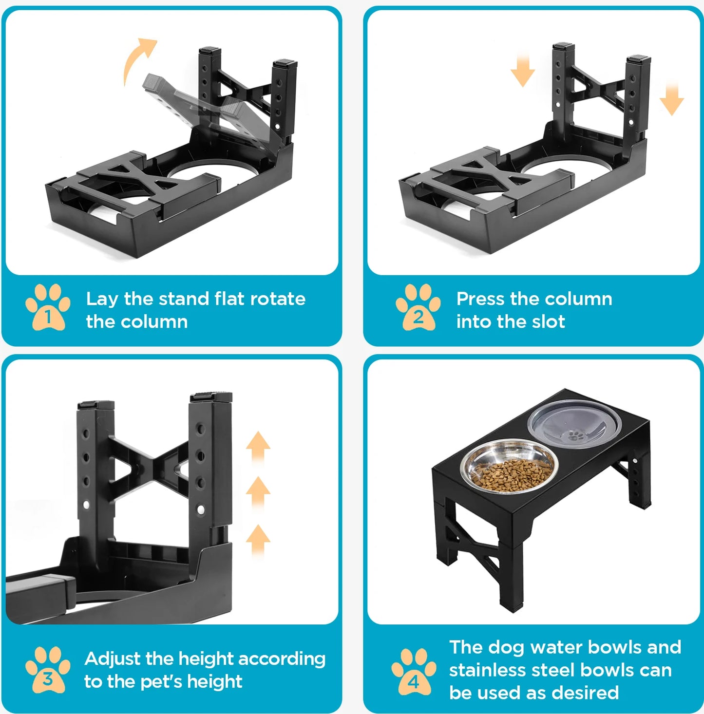 Adjustable Raised Dog Food & Water Bowl