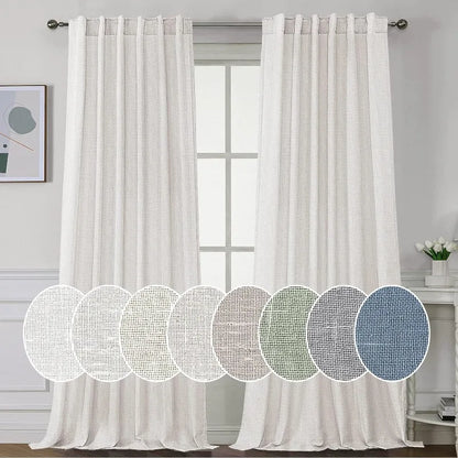 Natural Linen Curtains 108 inches Long for Living Room 2 Panels Back Tab Loop Pocket Linen Textured Light Filtering